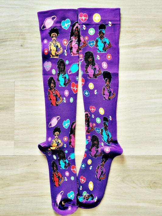 Black Healthcare Cuties Compression Socks 15-25mmHg Purple